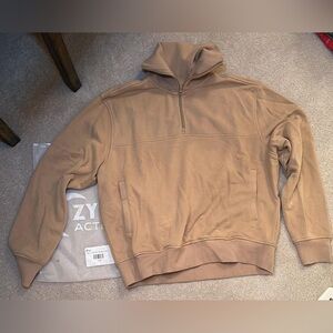 Zyia Tan Quarter Zip Cowl Pocket Jacket - Large